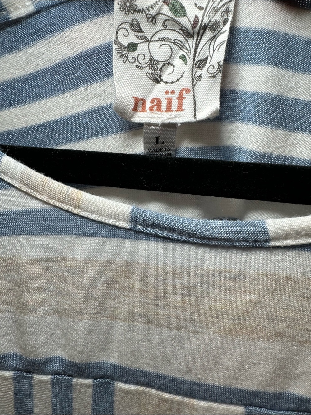 NAIF Blue and Cream Striped Short Sleeve Tee - Picture 3 of 4